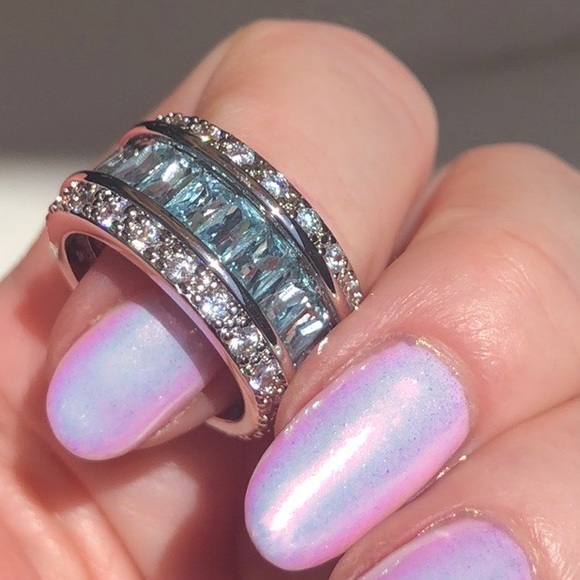 Jewelry - Aquamarine & Crystal Bling Band Silver Ring